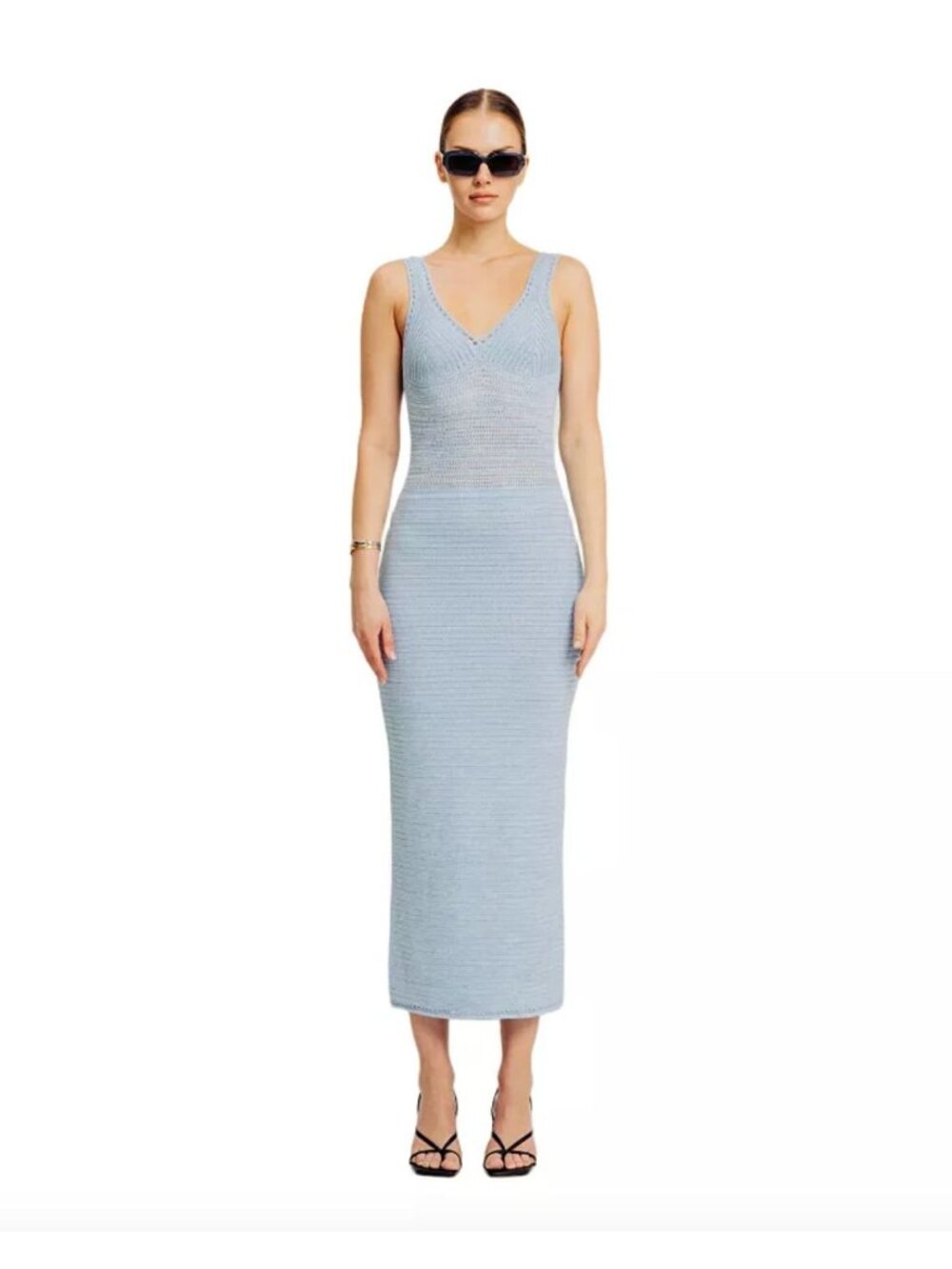 Torn By Ronny Kobo Madi Sleeveless Knit Dress Light Sky/White Womens Size Medium